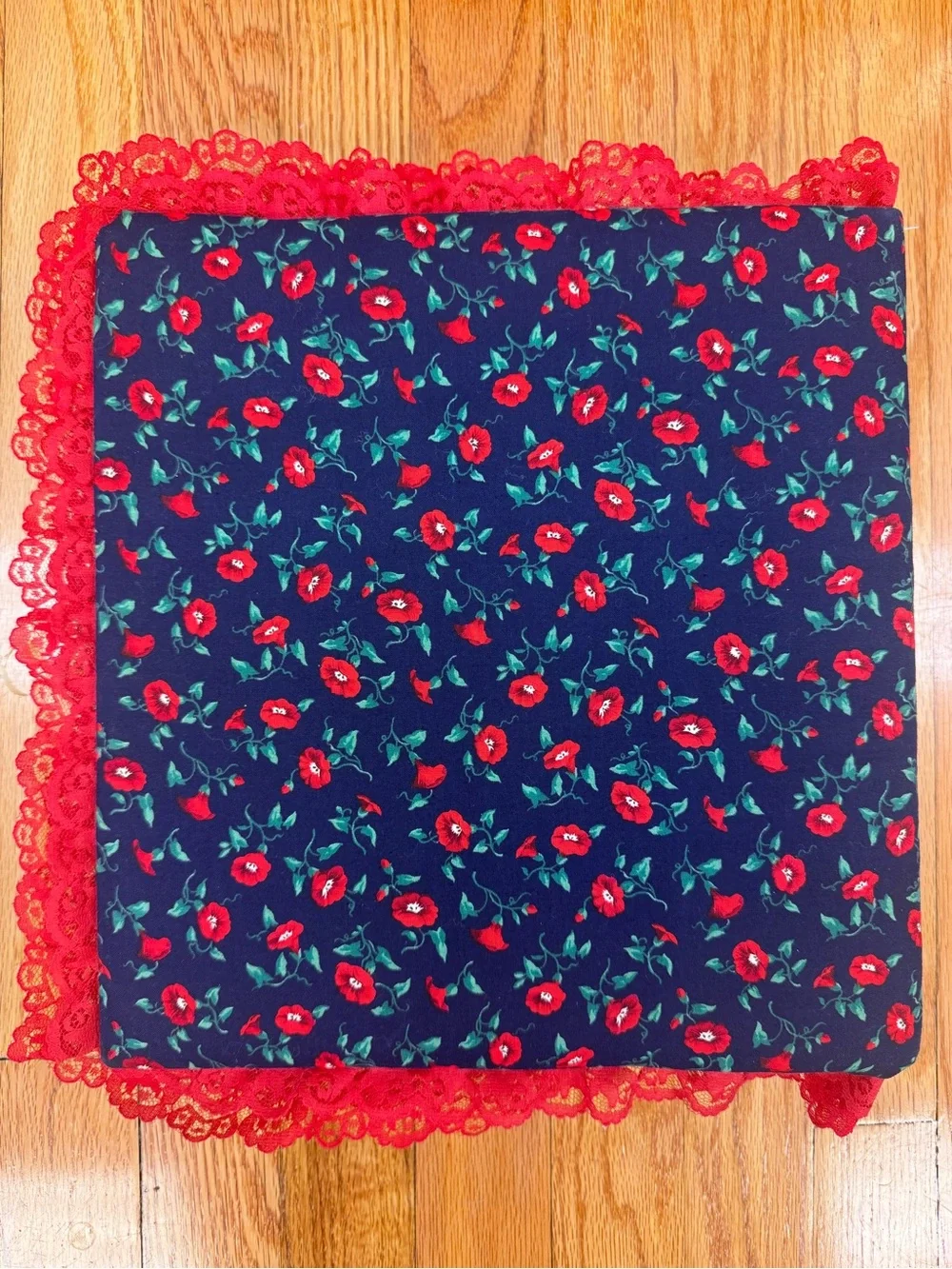 Handmade Navy Floral & Red Lace Photo Album 90’s Cottagecore